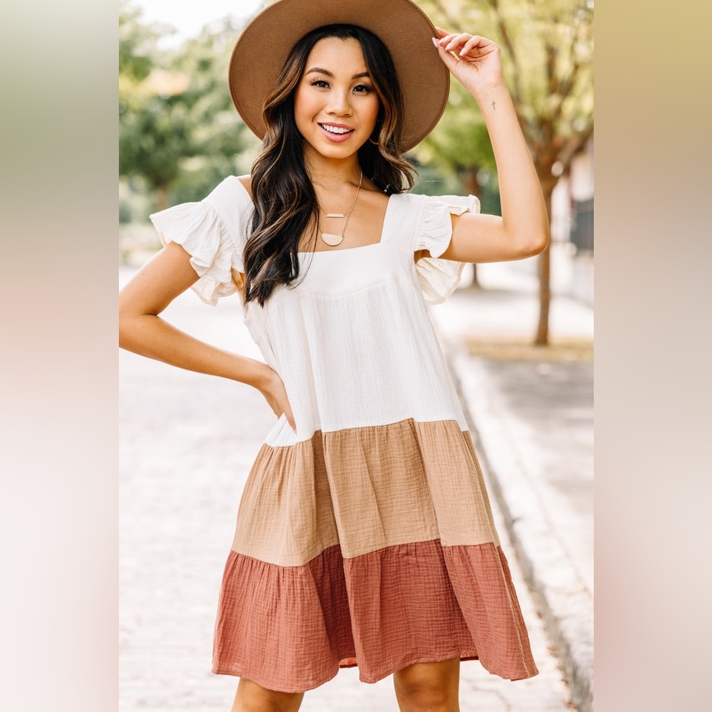 Bronze Brown Colorblock Dress with Pockets